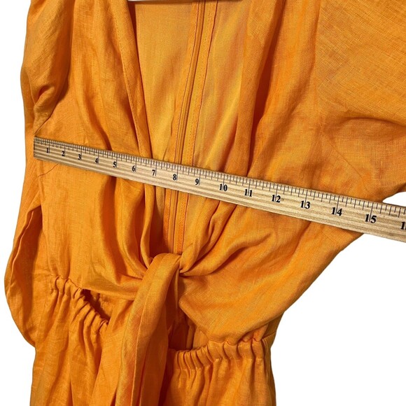 Faithfull La Mia Maxi Dress Women’s Size 4 Orange Tie Front Puff Sleeve Cut Out - Picture 12 of 14